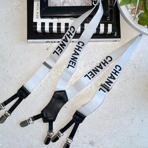 White and Black Logo Suspenders